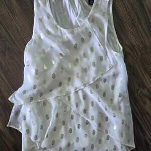 WHITE HOUSE/BLACK MARKET White Tiered Blouse w/ Gold Embellishments NWOT/XXS